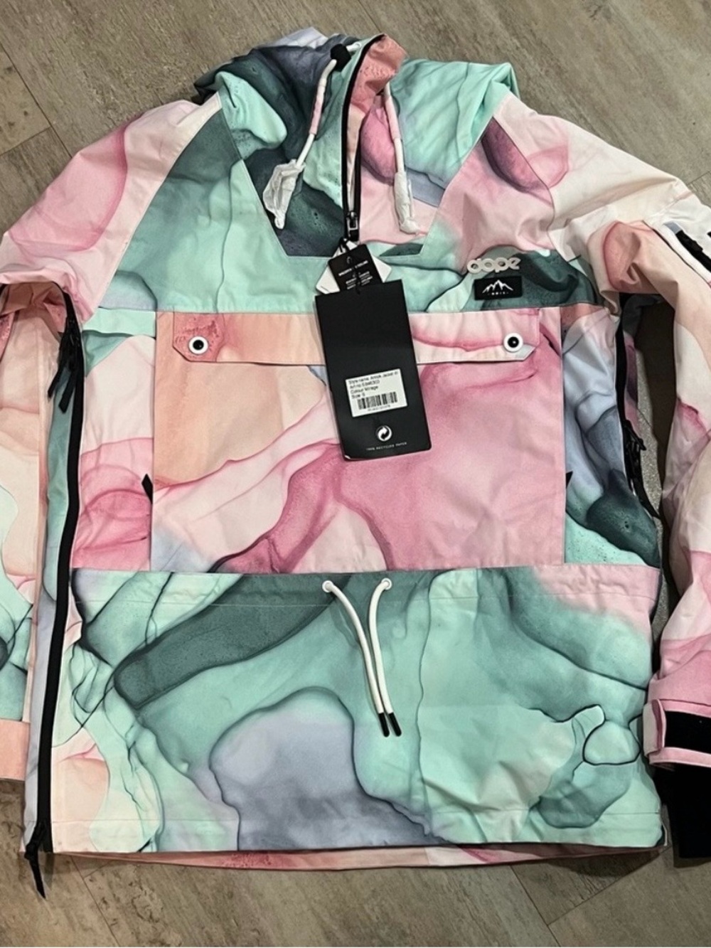 DOPE Hooded Pullover Jacket in Mint, Pink & Gray Marble NWT